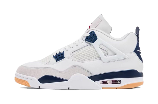 Nike SB x Jordan Air Jordan 4 Navy Abrasion Resistant Mid Top Vintage Basketball Shoes Unisex White Blue vjkicks