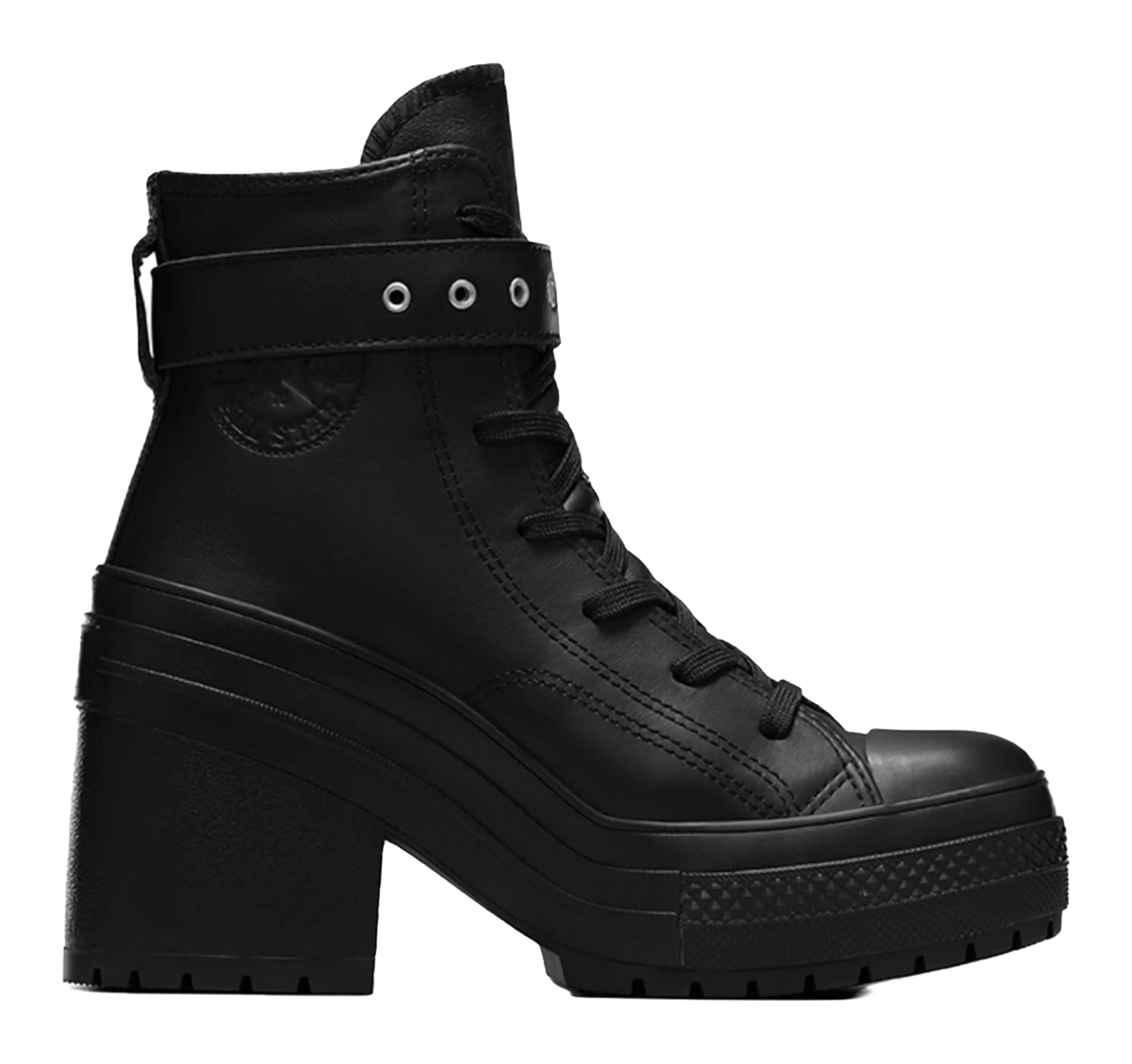 Converse Chuck 70 De Luxe Heel Leather High Buckle Triple Black Womens vjkicks