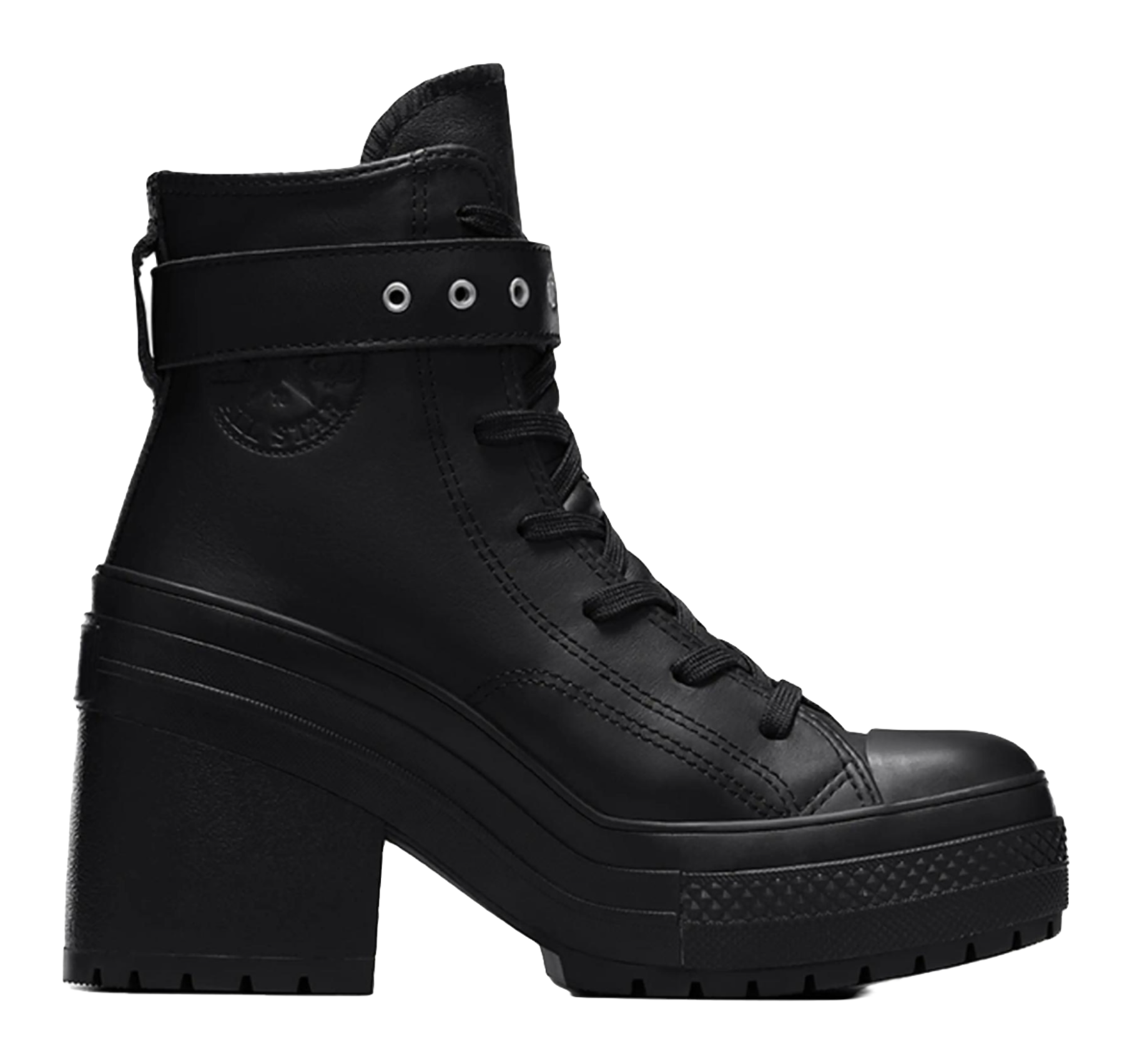 Converse Chuck 70 De Luxe Heel Leather High Buckle Triple Black Womens vjkicks