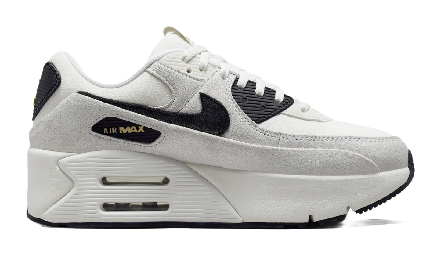 Nike Air Max 90 LV8 White Metallic Gold Black Womens vjkicks
