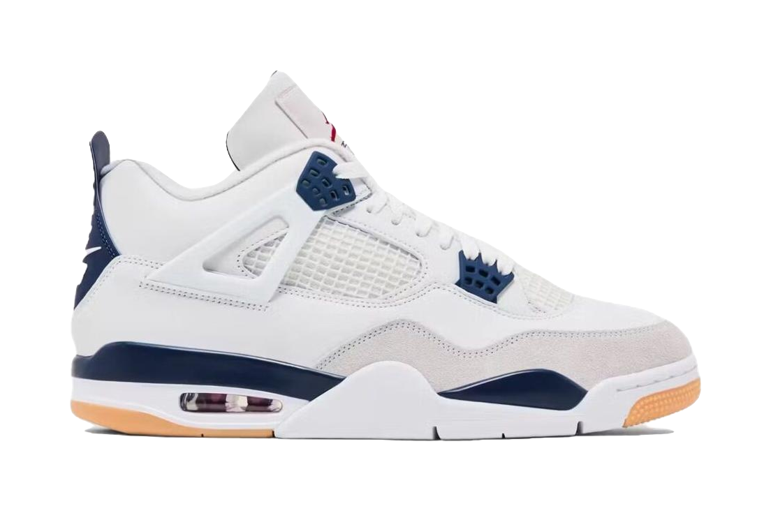 Nike SB x Jordan Air Jordan 4 Navy Abrasion Resistant Mid Top Vintage Basketball Shoes Unisex White Blue vjkicks