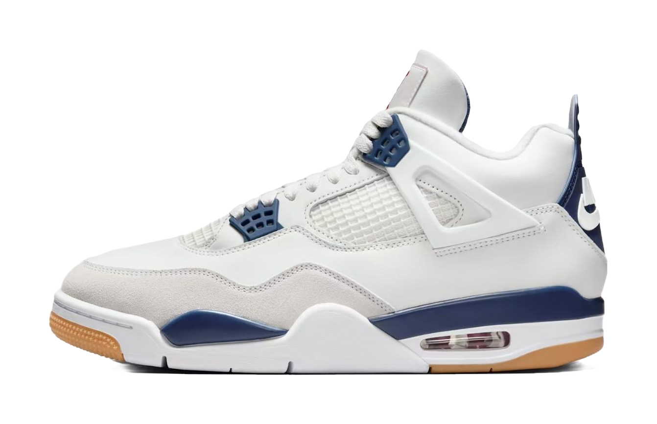 Nike SB x Jordan Air Jordan 4 Navy Abrasion Resistant Mid Top Vintage Basketball Shoes Unisex White Blue vjkicks