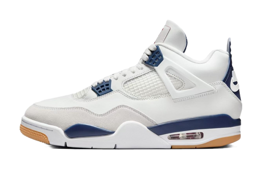 Nike SB x Jordan Air Jordan 4 Navy Abrasion Resistant Mid Top Vintage Basketball Shoes Unisex White Blue vjkicks