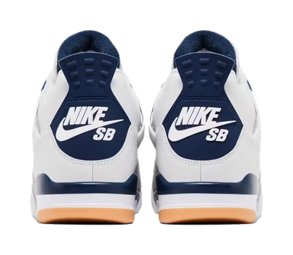 Nike SB x Jordan Air Jordan 4 Navy Abrasion Resistant Mid Top Vintage Basketball Shoes Unisex White Blue vjkicks