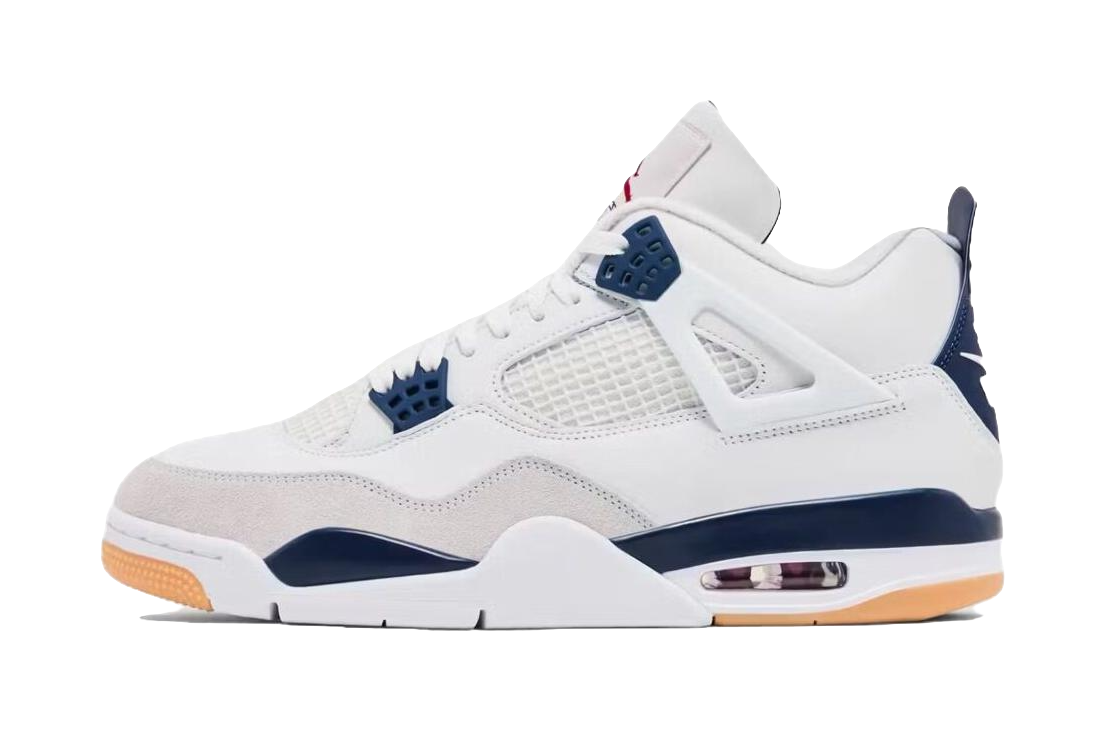 Nike SB x Jordan Air Jordan 4 Navy Abrasion Resistant Mid Top Vintage Basketball Shoes Unisex White Blue vjkicks