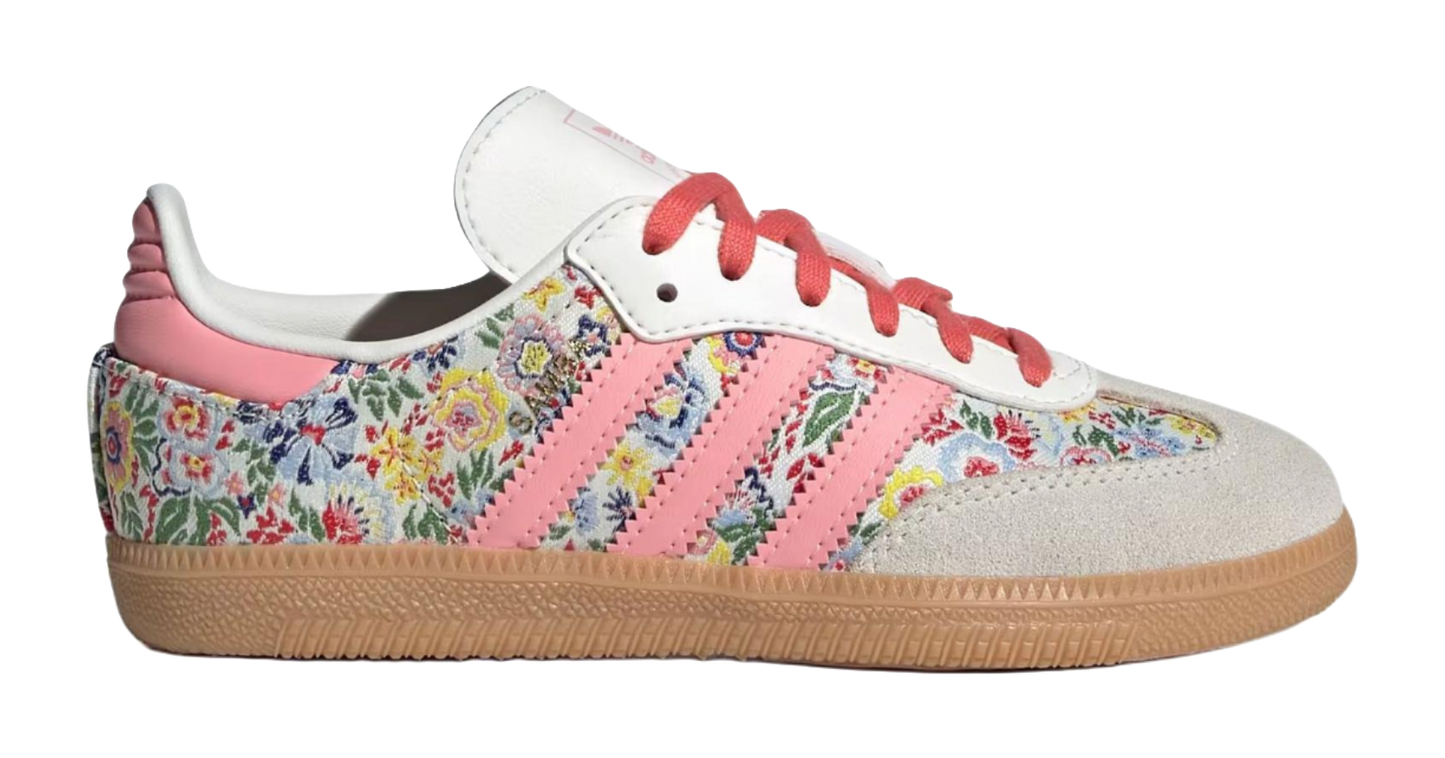 Liberty London x Adidas Originals SAMBA OG Anti Slip Wear Resistant Low Top Skateboard Shoes Beige/Pink Kids vjkicks