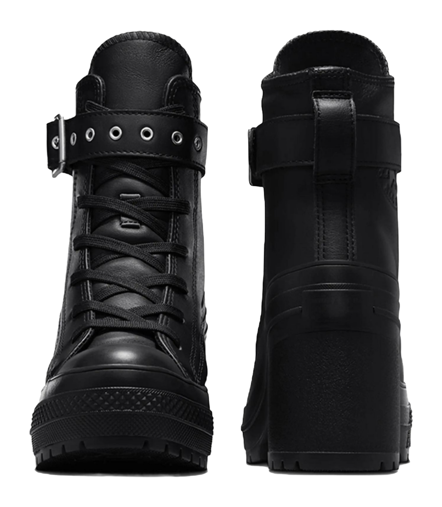 Converse Chuck 70 De Luxe Heel Leather High Buckle Triple Black Womens vjkicks