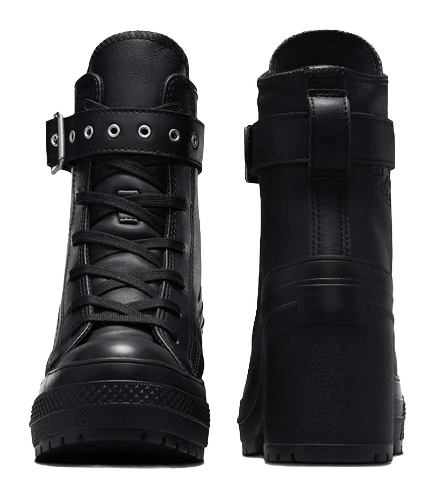 Converse Chuck 70 De Luxe Heel Leather High Buckle Triple Black Womens vjkicks