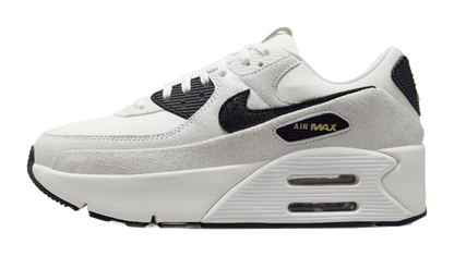 Nike Air Max 90 LV8 White Metallic Gold Black Womens vjkicks