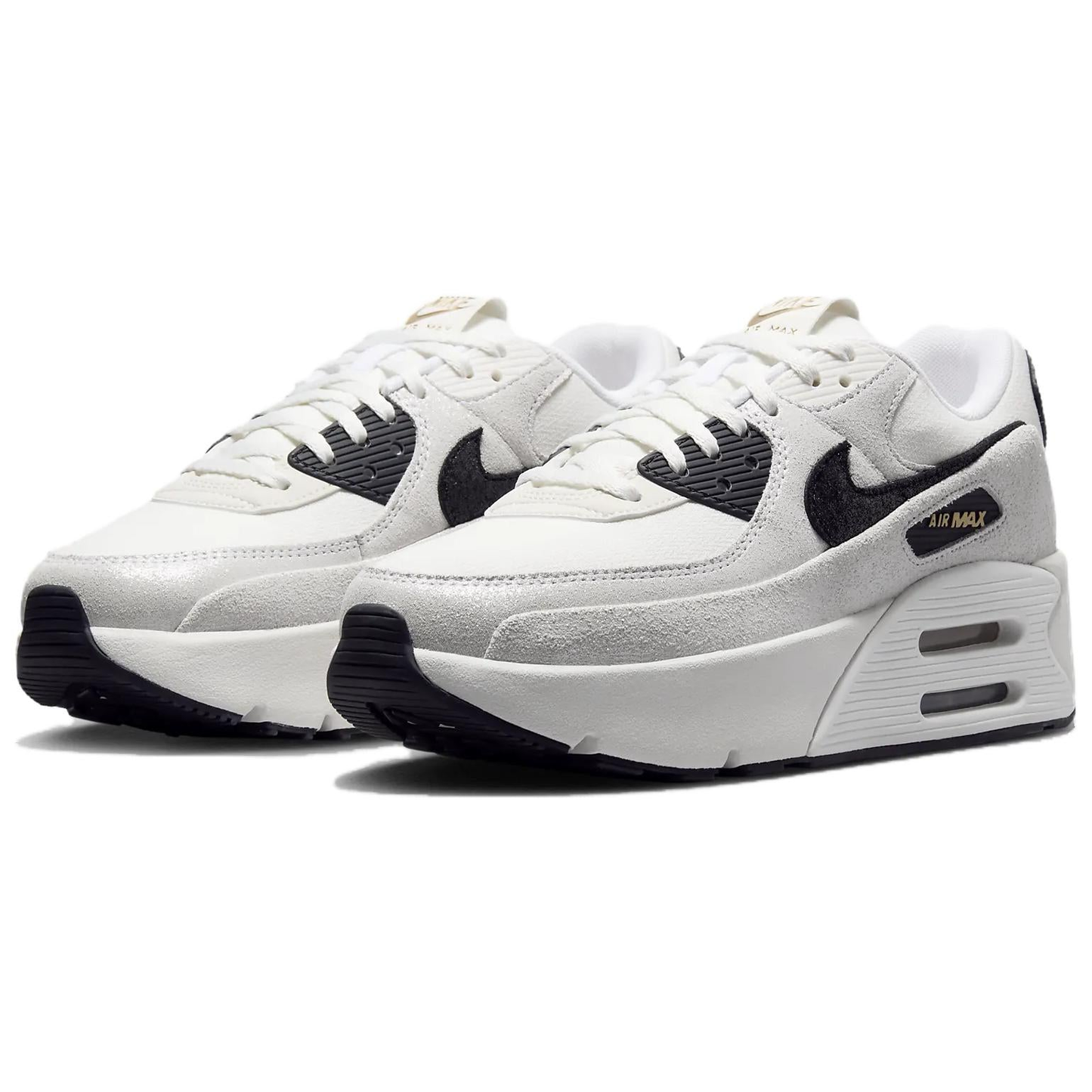 Nike Air Max 90 LV8 White Metallic Gold Black Womens vjkicks