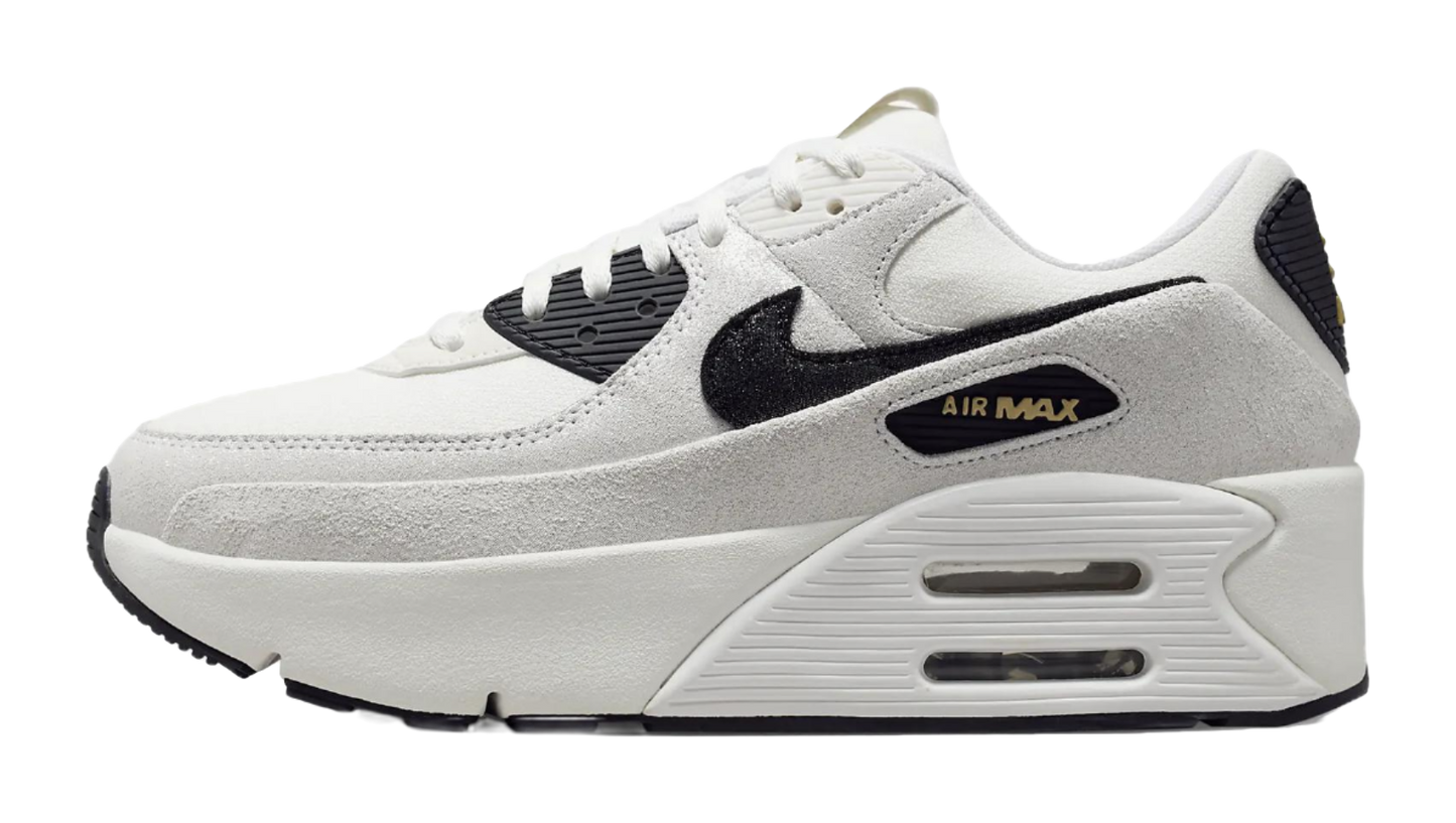 Nike Air Max 90 LV8 White Metallic Gold Black Womens vjkicks