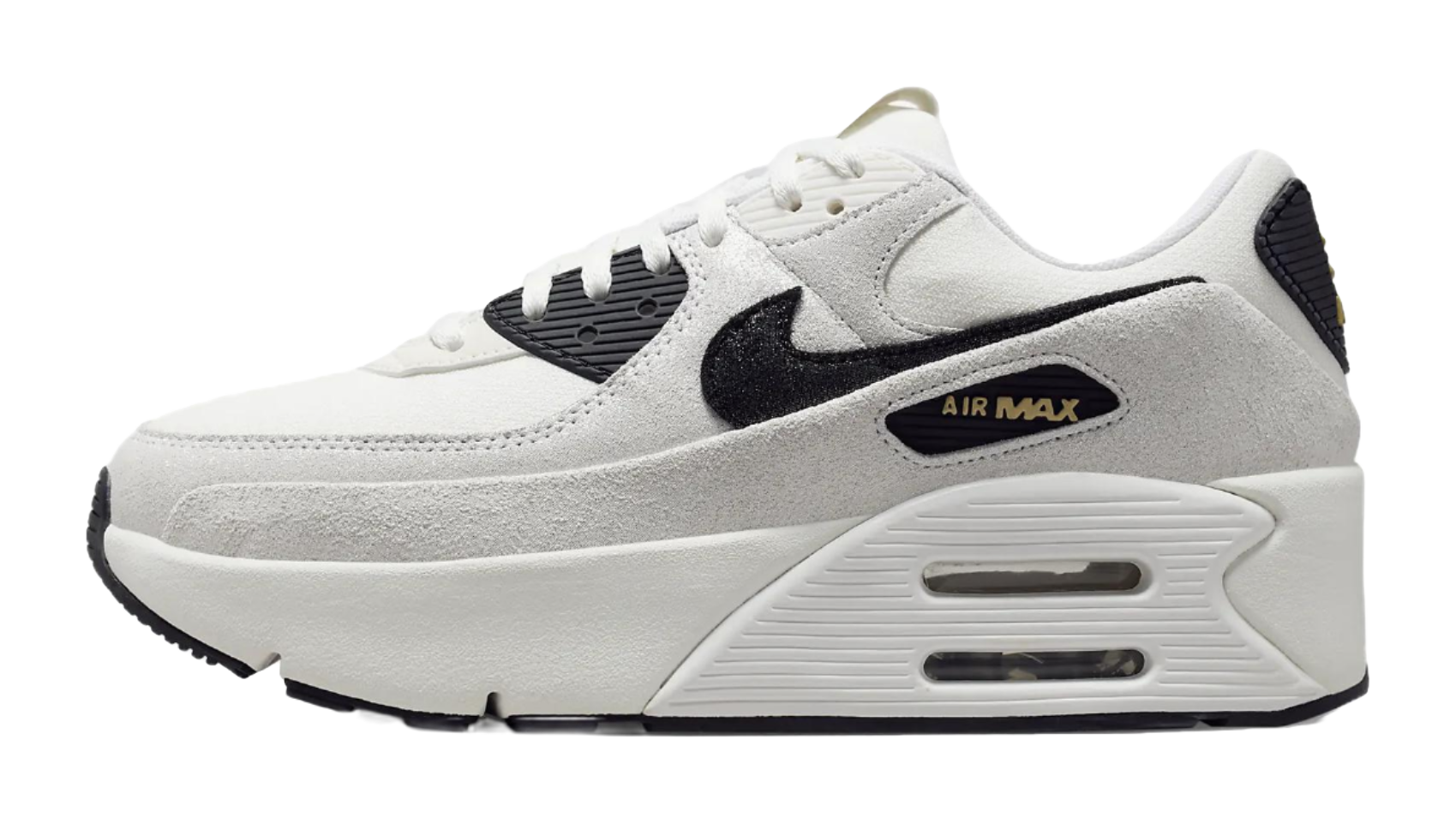 Nike Air Max 90 LV8 White Metallic Gold Black Womens vjkicks