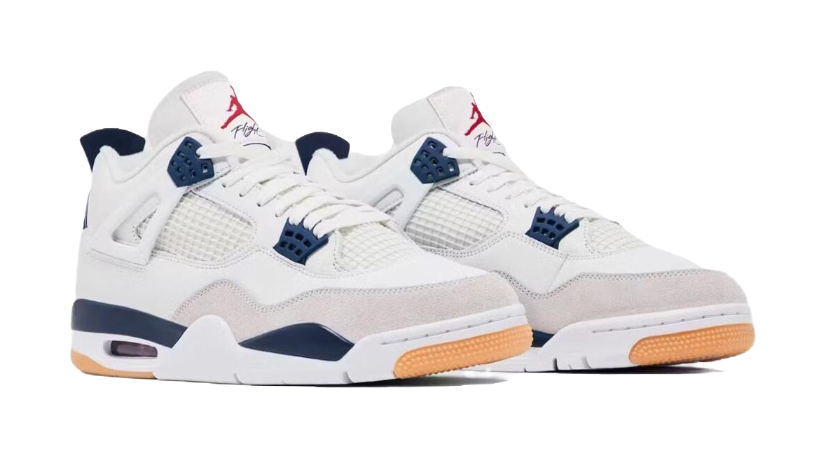 Nike SB x Jordan Air Jordan 4 Navy Abrasion Resistant Mid Top Vintage Basketball Shoes Unisex White Blue vjkicks