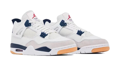 Nike SB x Jordan Air Jordan 4 Navy Abrasion Resistant Mid Top Vintage Basketball Shoes Unisex White Blue vjkicks