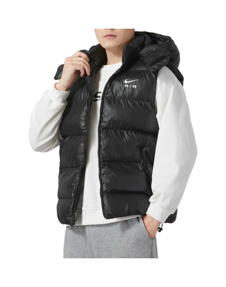 Nike Mens Alphabet Print Hooded Windproof Sleeveless Vest Black vjkicks