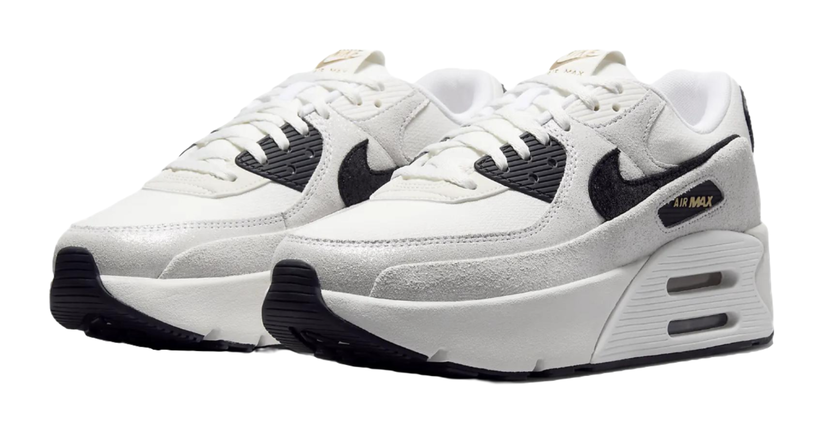 Nike Air Max 90 LV8 White Metallic Gold Black Womens vjkicks
