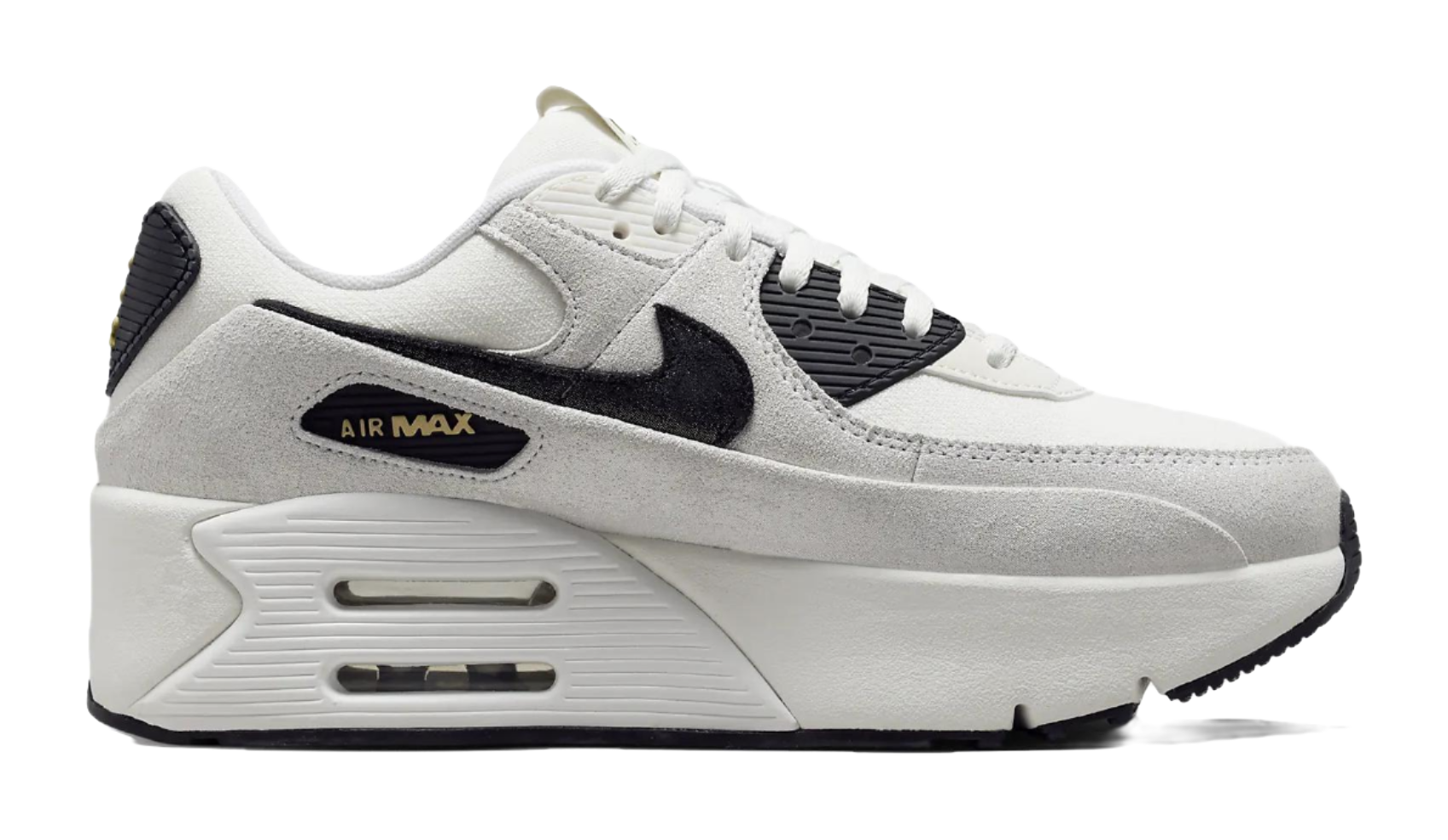 Nike Air Max 90 LV8 White Metallic Gold Black Womens vjkicks