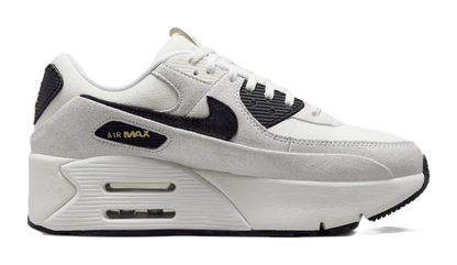 Nike Air Max 90 LV8 White Metallic Gold Black Womens vjkicks