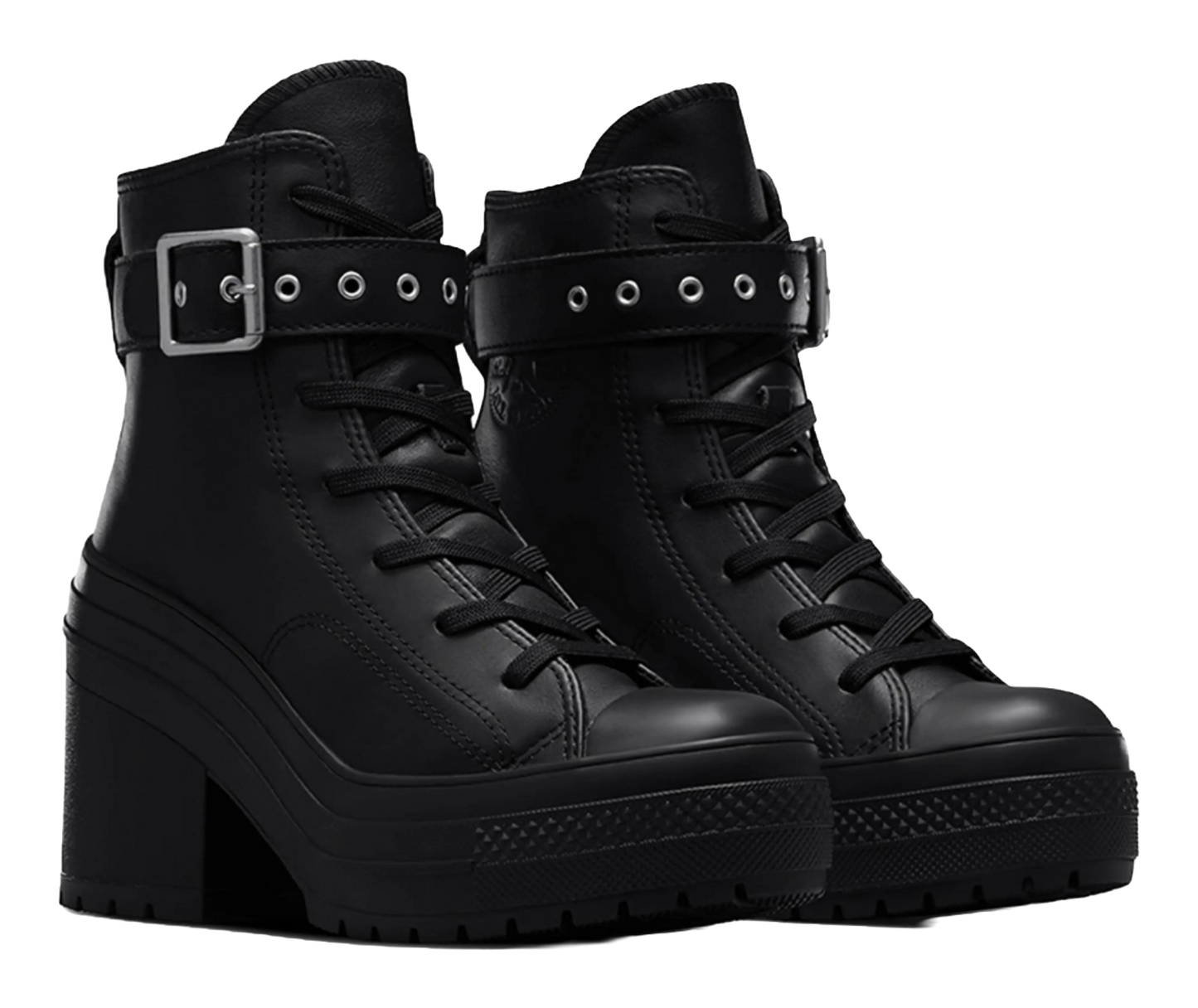 Converse Chuck 70 De Luxe Heel Leather High Buckle Triple Black Womens vjkicks